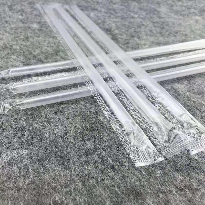 Eco-Friendly Colored Transparent Hard Tip Straws - Individually Wrapped, Disposable, Straight, Thin, for Soy Milk and Juice