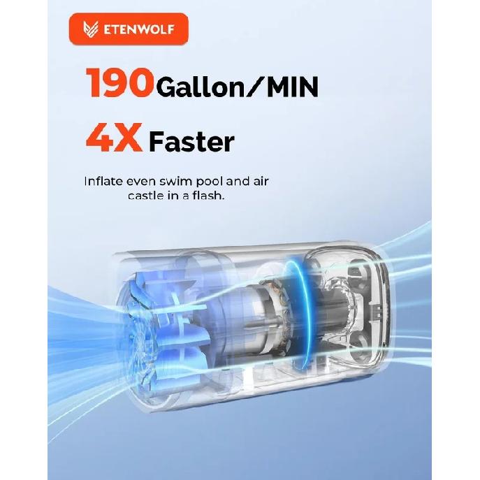 ETENWOLF AIR 5 Electric Air Pump 720 LPM Quick Inflator & Deflator 5200mAh Portable Air Pump for Pool Floats Vacuum Storage Bag