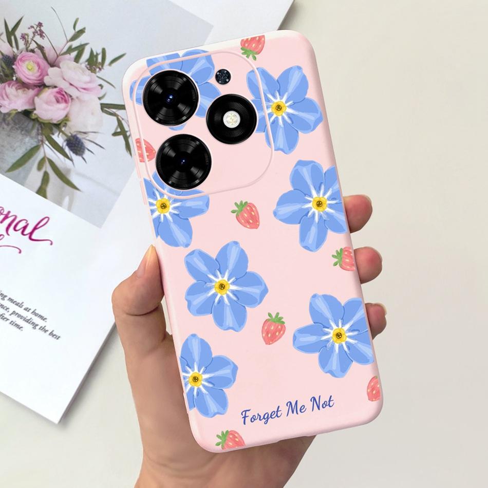 Чехол для Tecno Spark Go 2024 Милый Цветочный Узор Сердечки Конфетный Цвет Мягкий Силикон Тонкая Задняя Крышка Телефона Для Spark Go (2024) BG6