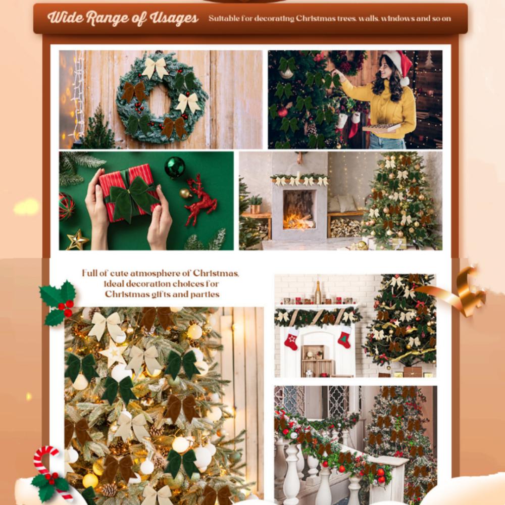 Hanging Velvet Bow High-Quality Velvet Christmas Decoration Christmas Wreath Bow Sparkling Christmas Tree Bow For Wreath Gift