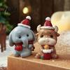 Holiday Scene Decoration Resin Cow/Elephant Figurines with Santa Hats, Christmas Animal Ornaments, Cute Calf And Elephant Ornaments Desktop