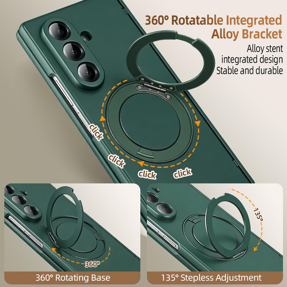 VIETAO Anti-Fingerprint Full Cover Magnetic Phone Case for Galaxy Z Fold 8 7/6/5 with 360° Rotatable Holder, Built-In Glass Film