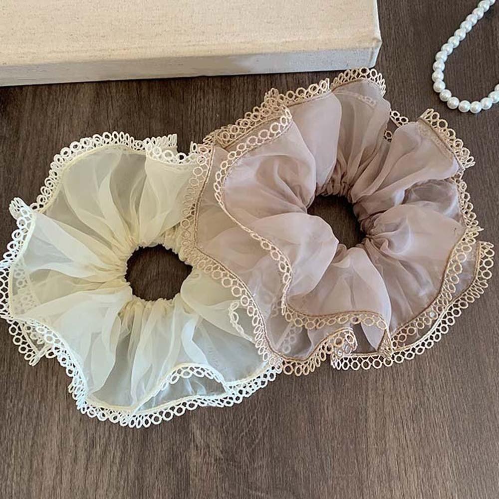 Solid Color Double-layer Mesh Hair Rope Elastic Large Intestine Hair Ring Ponytail Holder
