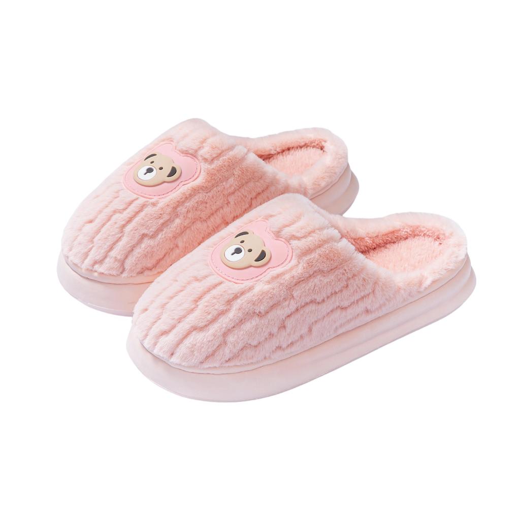 Bear Icon Cotton Mop EVA Sole, Autumn and Winter Leisure Indoor Home Velvet Thermal Cotton Slippers