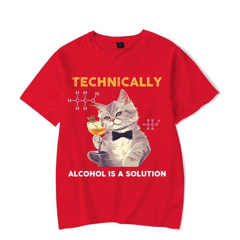 Technically Alcohol Is A Solution Graphic Tshirt Funny Cat Drinking Beer Tshirt Fashion Harajuku T-shirt Women Men Tops