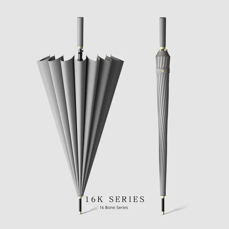 Japan fashion Fresh Long Handle Umbrella Double Straight Umbrella Women Simple 16-Bone Reinforced Curved Handle Umbrella Printable Logo