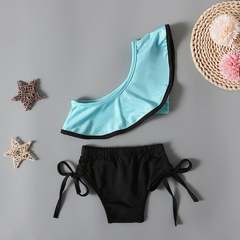 Girls Solid Off Shoulder Ruffle Two Piece Swimsuit Kids Fashion Bikini Set