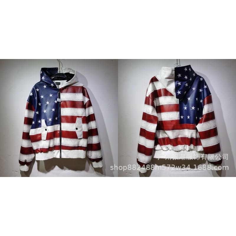 Mens PU Leather Biker Jacket Streetwear Oversized Fit With Contrast Stitching Pressed