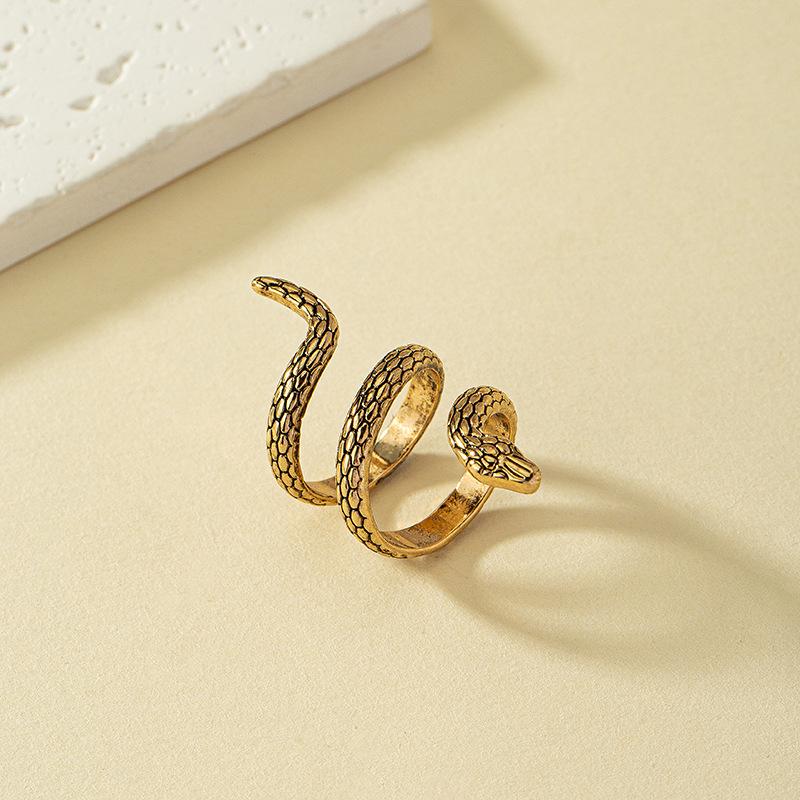 Exaggerated Retro Zodiac Snake Ring: Unisex Hip-Hop Street Style