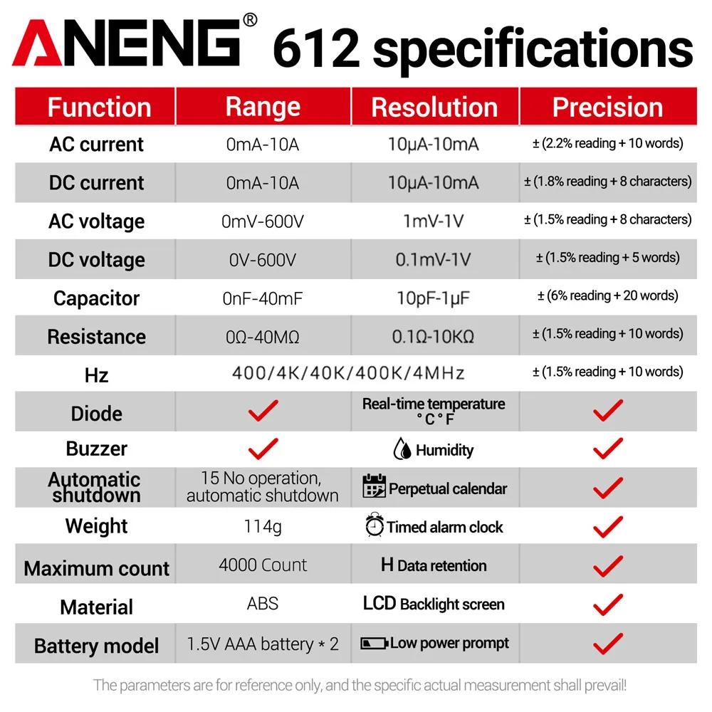 2026 Digital Multimeters 3 in1 ANENG 612 Smart Professional AC/DC Current Voltage Capacitance Measurement Multimetro Test Tools with Digital Display