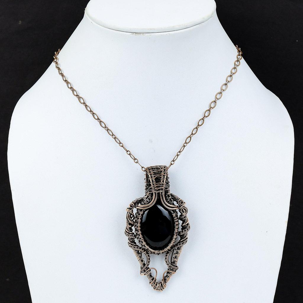 Черный оникс драгоценный камень ручной работы медной проволоки подвеска ювелирных изделий для женщин