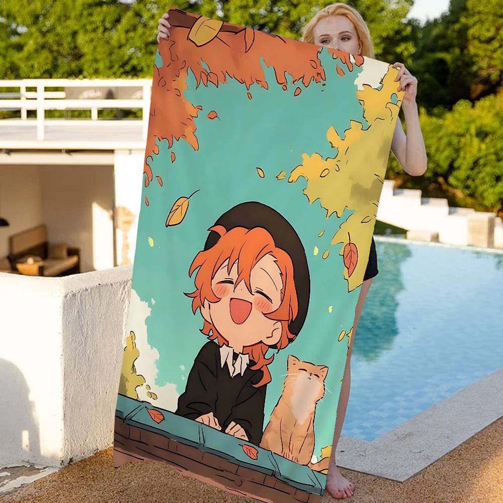 cute Anime Bungo Stray Dogs Microfiber Blanket Quick Drying Beach Towels Oversized Printing Super Absorbent Pool Towel Blanket