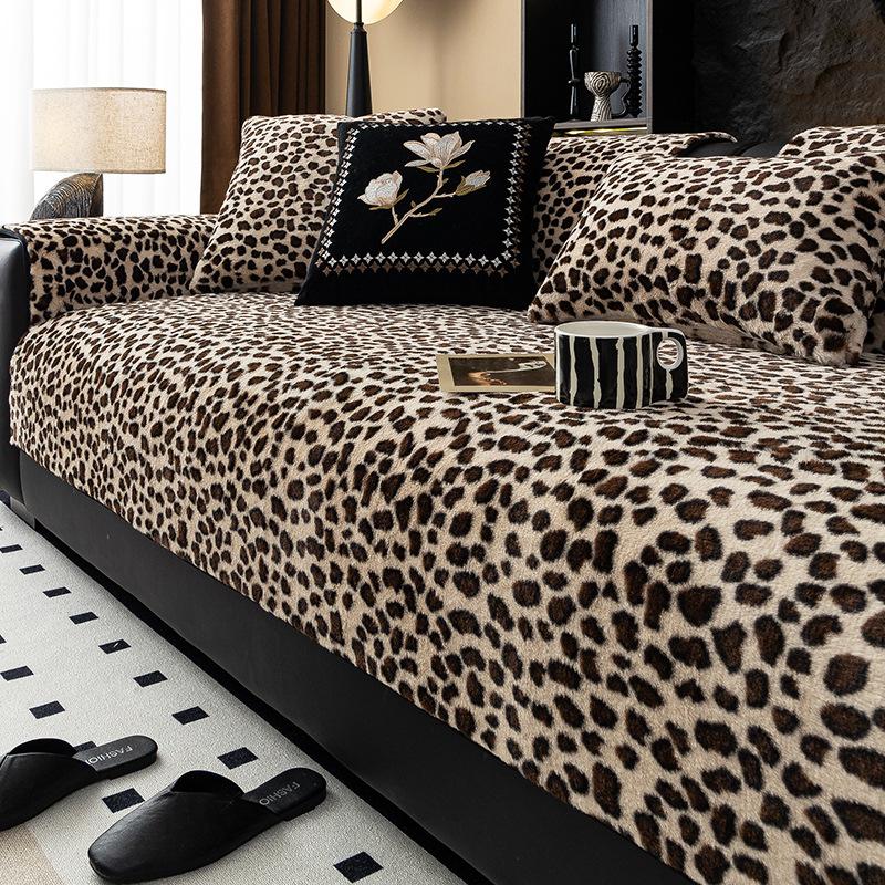 Плюшевая подушка для сиденья дивана с леопардовым принтом, утолщенная и теплая, 2024 зима, однотонная ткань для чехла дивана, подушка для сиденья дивана, гостиная