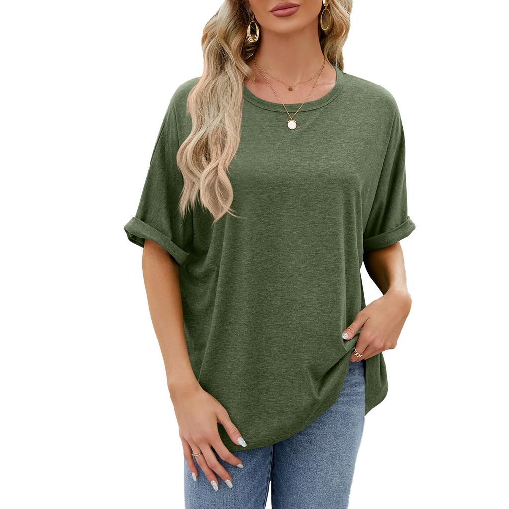 Summer New Women's T-shirt Solid Color Round Neck Loose Short-sleeved T-shirt Tops
