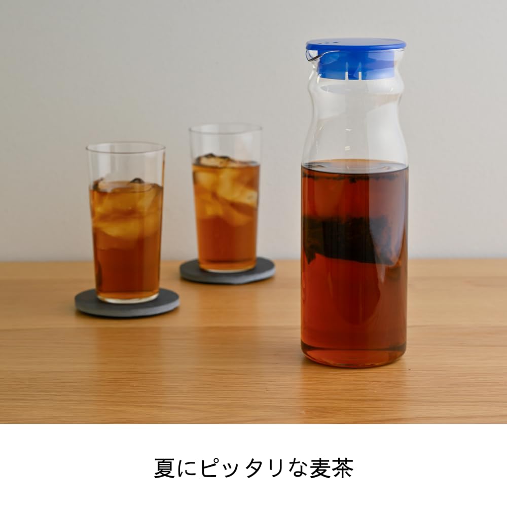 Hario Термостойкая бесплатная бутылка для холодной воды Pot Mine, набор из 2 бутылок, практичная емкость 1200 мл, прозрачное синее термостойкое стекло, кипяток, посудомоечная машина