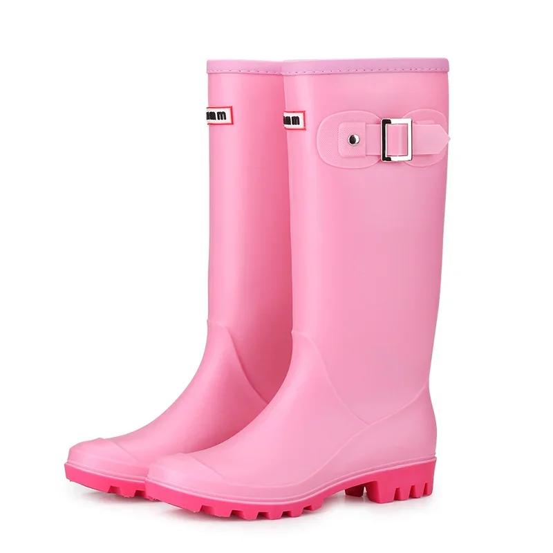 2025 Hot Fashion Rainboots Women Knee-high Water Boots Buckle Long Tube High-grade Waterproof Shoes Womens Rubber PVC Rain Boots