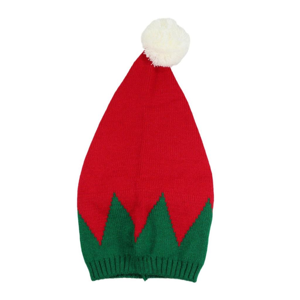 Knitted Christmas Hat For Adults Unisex Cute Green Red Striped Xmas Hat For New Year Festive Party