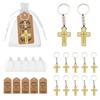 Baptism Key Ring Cross White Mesh Bag Holy Communion Gift Wooden Bead String Set Gift