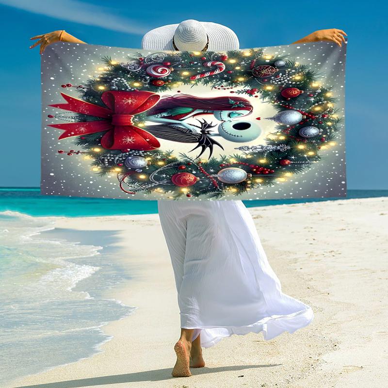 1Pc Christmas Wreath Romance Beach Towel Microfiber Beach Towel Thin Absorbent For Beach Swimming Yoga Bath Sports