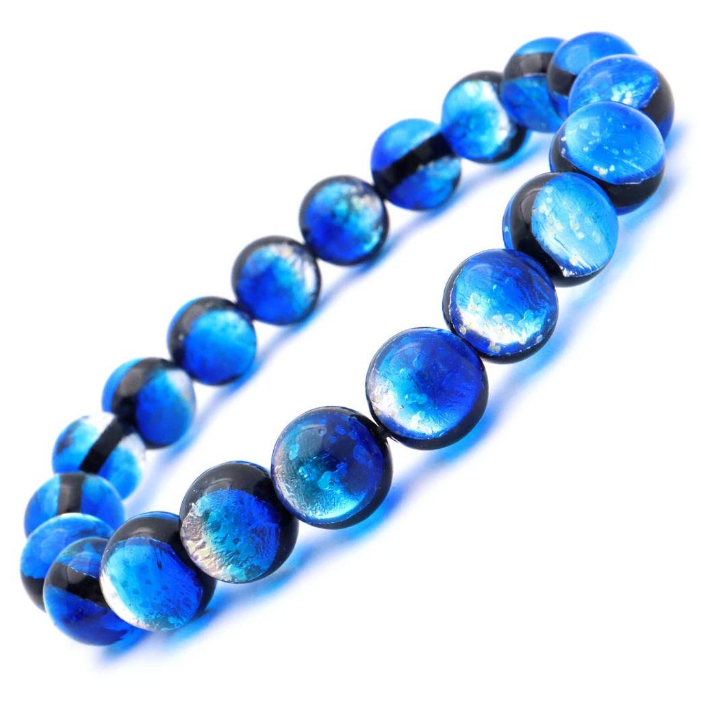 [GOLD STONE] Yonaguni Blue Firefly Glass 10mm Glowing Bracelet from Yonaguni Island, Okinawa, Inner Diameter: Approx. 16.5cm