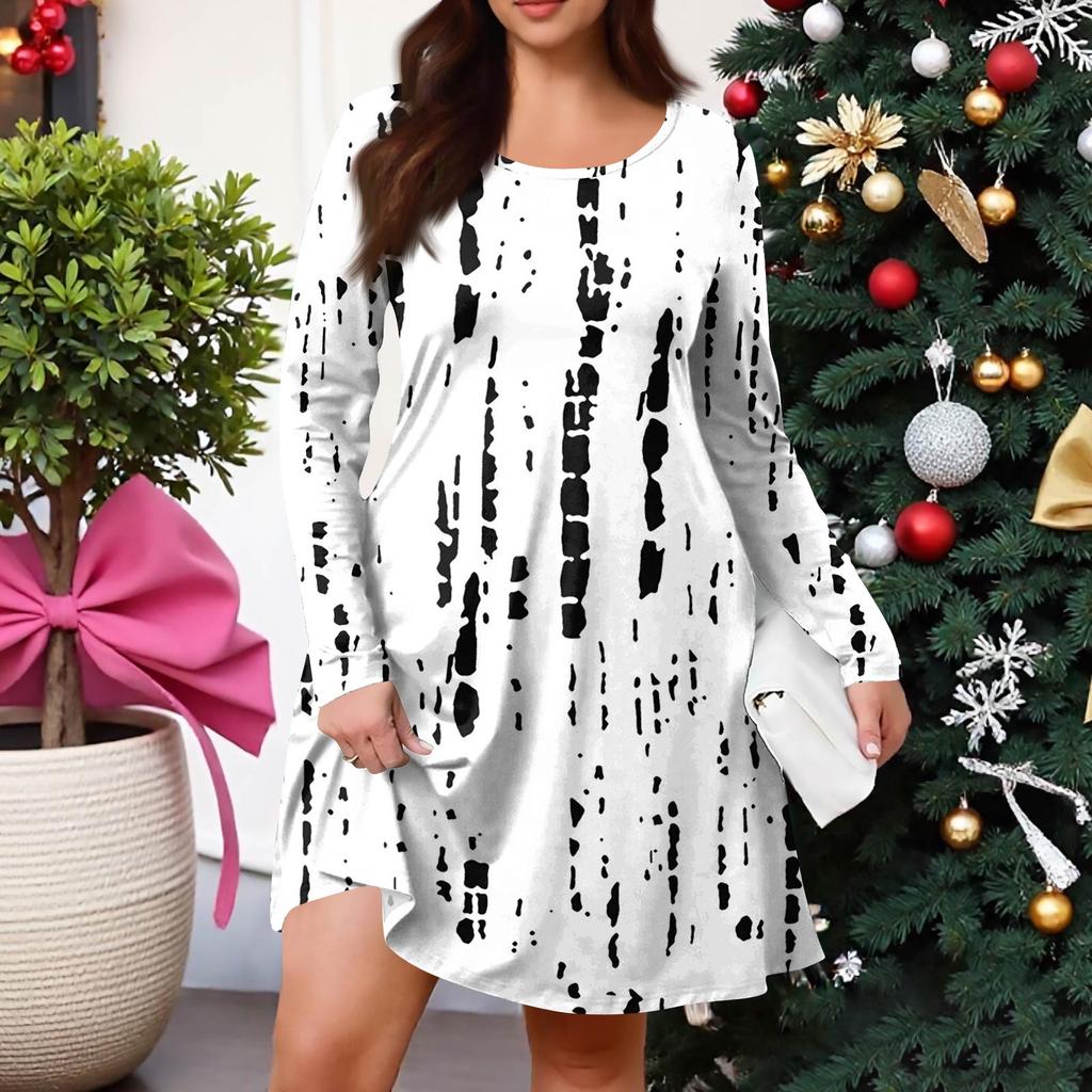 Женское повседневное платье большого размера с градиентным принтом, карманом, круглым вырезом и длинными рукавами, для весны/осени