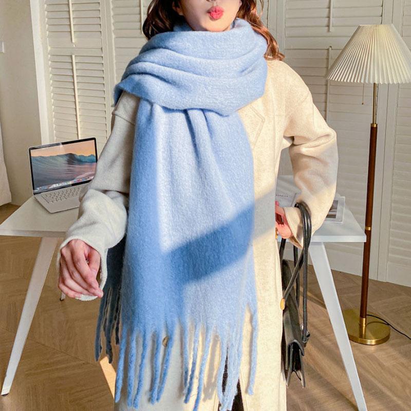 Thickened Warm Cold-proof White Shawl Scarf Women's Autumn Winter Warm Long Tassels Scarf