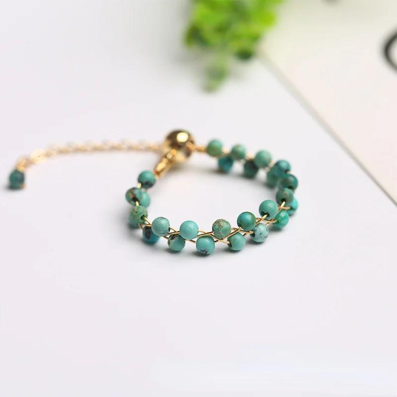 Natural Crystal Ring For Women Agate Tourmaline Moonstone Pearl Faceted Adjustable Winding Wire Ring Wedding Jewelry