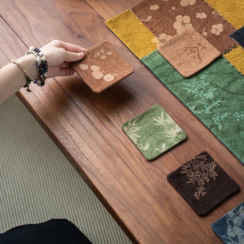 Винтажные квадратные подставки из марли с водяным напылением, с узором «тай-дай», с цветами, нескользящие, с теплоизоляцией, подставки под кофейные чашки, подставки под чайные чашки