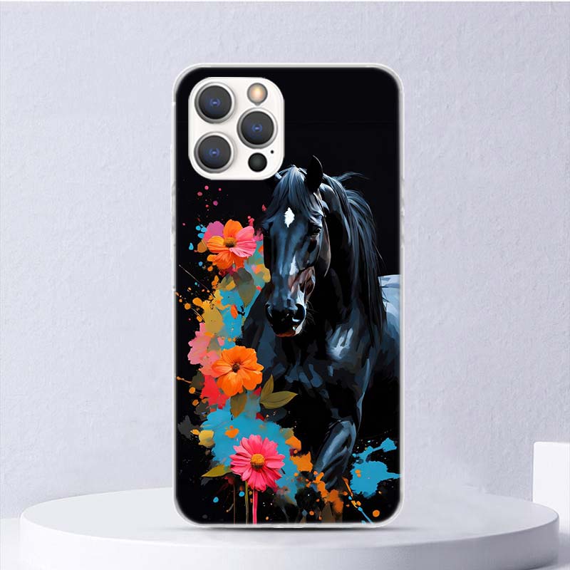 Животное Черная Лошадь Мягкий Чехол Для iPhone 16 17 Air 16E 15 Plus 11 12 13 Mini 14 Pro Max Чехол Для Телефона Apple 7 8 SE Coque Funda 16 1
