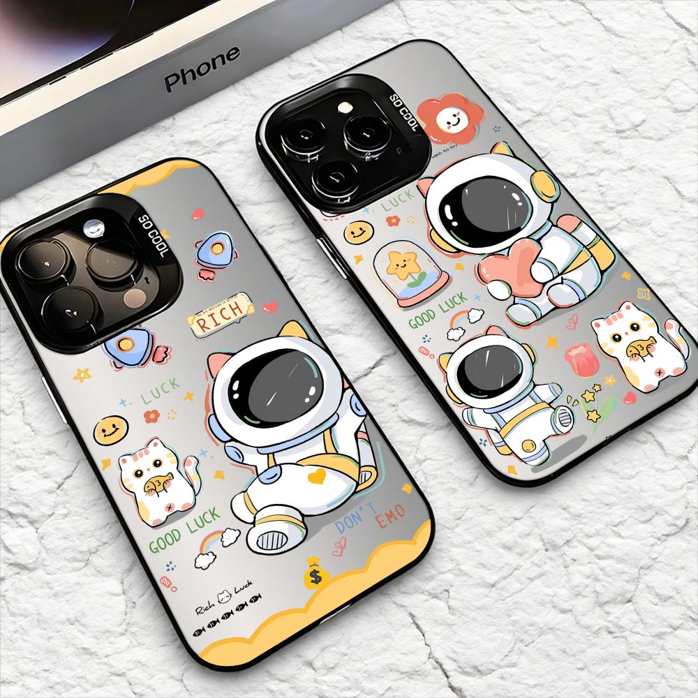 Милый мультяшный чехол для телефона с астронавтом для iPhone 17 16 15 14 13 12 11 Pro Max Air Матовый Лазерный Аврора Ударопрочный Funda