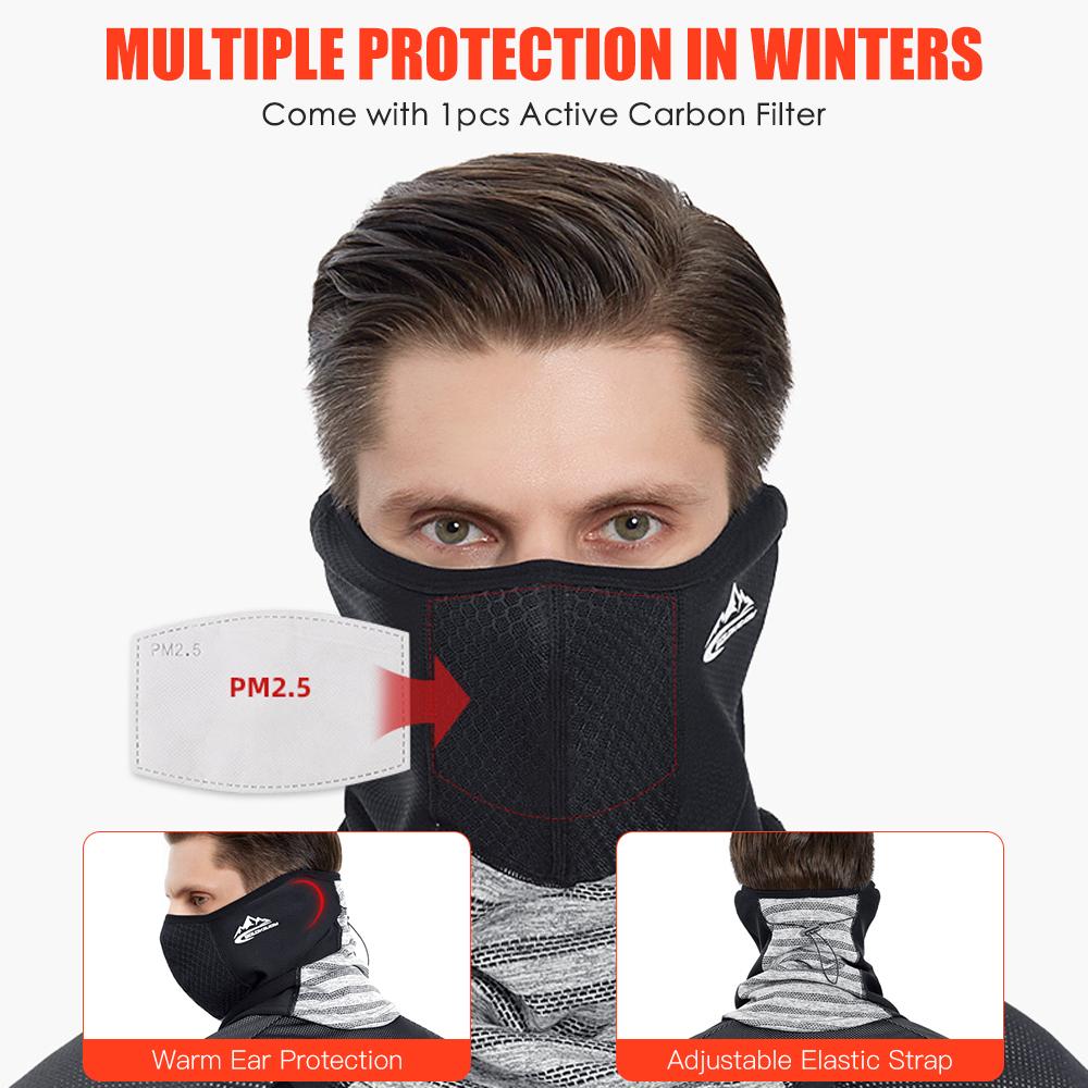 Зимняя грелка для шеи с 1 шт. активным угольным фильтром для мужчин и женщин ветрозащитная Балаклава для лица теплая
