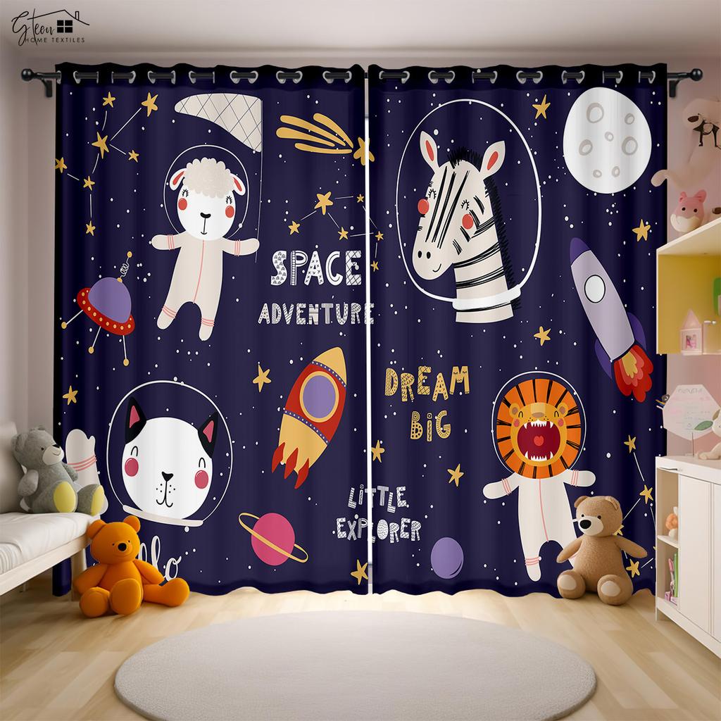 Мультфильм Вселенная 3D Печать Шторы Космонавт Астронавт Космический корабль Ракета Планета Инопланетянин Спальня Детская комната Шторы 2 ШТ