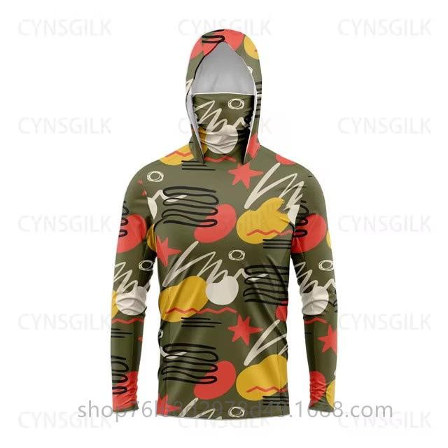 Outdoor sunscreen clothing, ice silk long-sleeved fishing clothing, quick-drying breathable hoodie, face towel, integrated mosquito-proof clothing