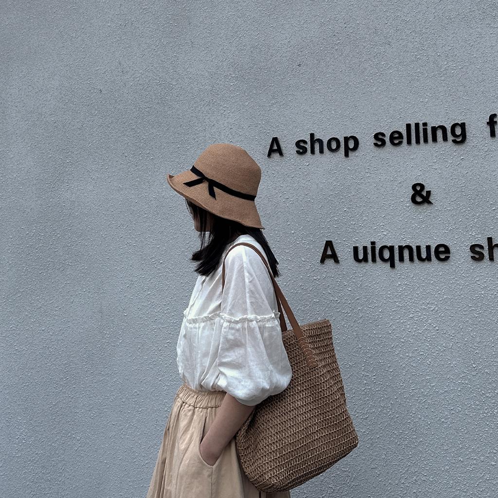 Соломенная шляпа женская УФ защита литературный и простой темперамент универсальная соломенная шляпа-ведро летняя солнцезащитная шляпа складная