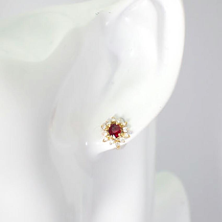 [Новый] Рубин K18??бриллиантовые серьги [i8-1]