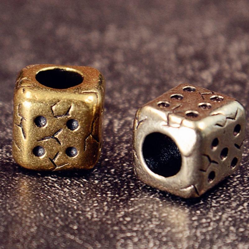 Retro Dice Brass Knife Beads EDC Outdoor DIY Bracelet Accessories Key Chain Woven Lanyard Pendants Flashlight Hangings