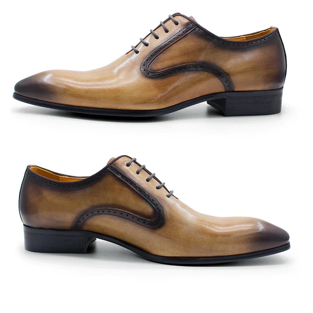 Модные Мужские Ручной Работы Натуральная Кожа Оксфорды Черный Хаки Формальные Деловые Костюмы Свадебная Вечеринка Подходящие