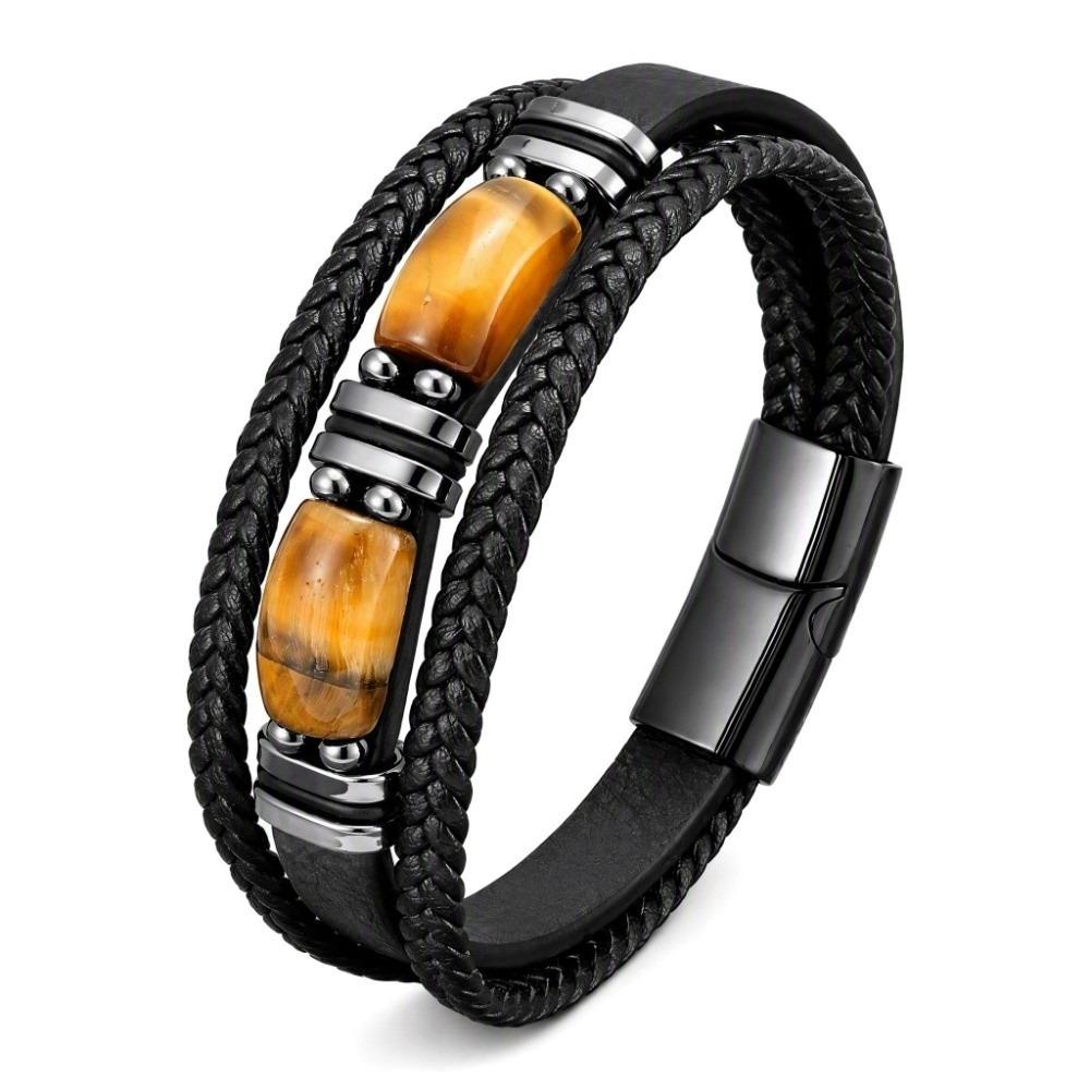 Hand-woven Leather Bracelet Magnetic Buckle Men's Bracelet Bulk Order Braided Leather Bracelet Men
