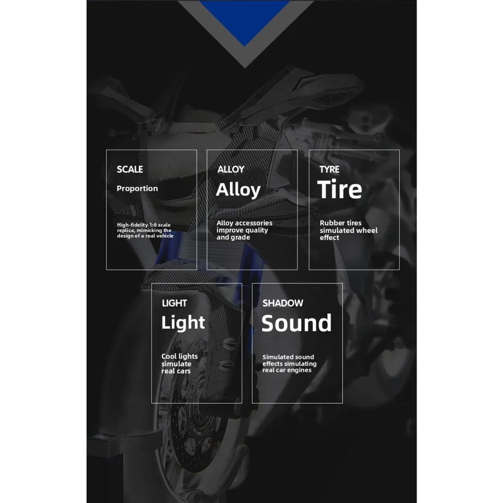 Симуляция 1/6 Yamaha R1M Сплав Распыление Модель Мотоцикла Звук Свет Коллекция Мотоцикл Игрушка Подарок Парню Миниатюрный Автомобиль