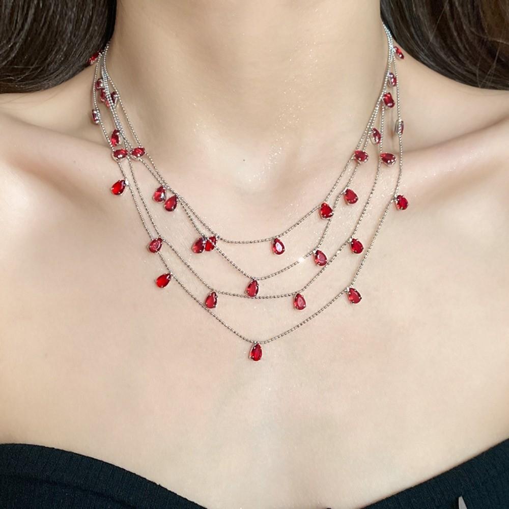 Light Luxury Water Drop Shining Choker Fashion Rhinestone Jewelry Crystal Tassel Necklace Women