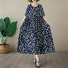 Short Sleeve Plus Size Cotton Vintage Floral New In Dresses for Women Casual Loose Long Summer Dress