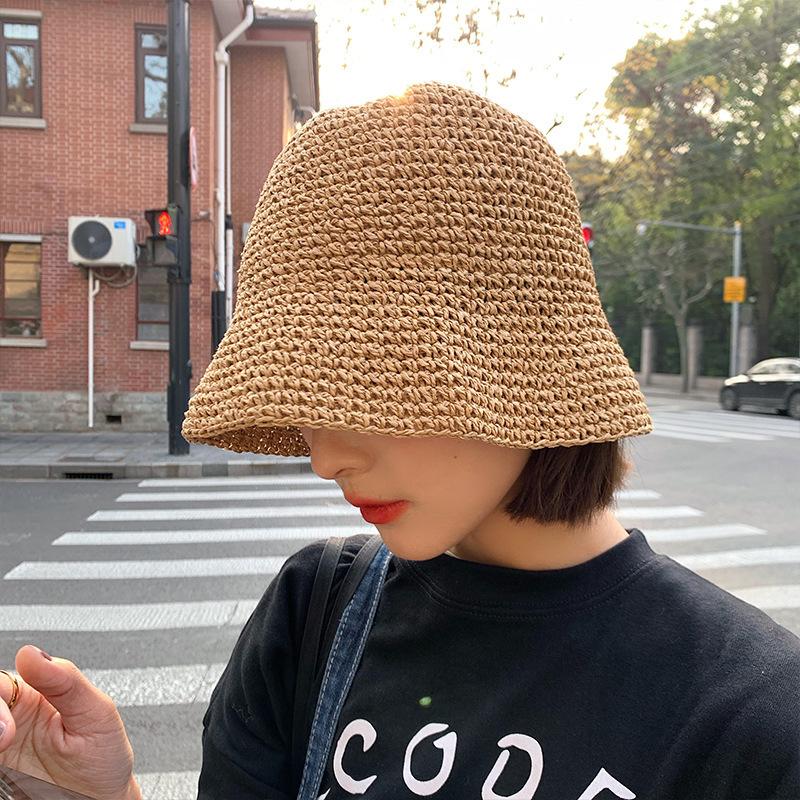 Новая соломенная шляпа-ведро женская летняя защита от солнца козырек широкий край универсальная складная шляпа от солнца модная шляпа-таз