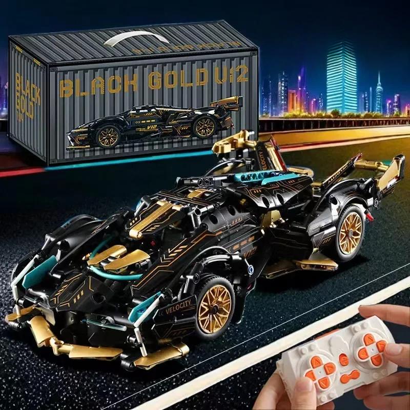 Черный V12 Block RC Tech Racer 1:14DIY Roadster Builds Block Assembly Block Block Block Car Игрушка Подарок на день рождения (1280 зерен) Ст Практическое применение