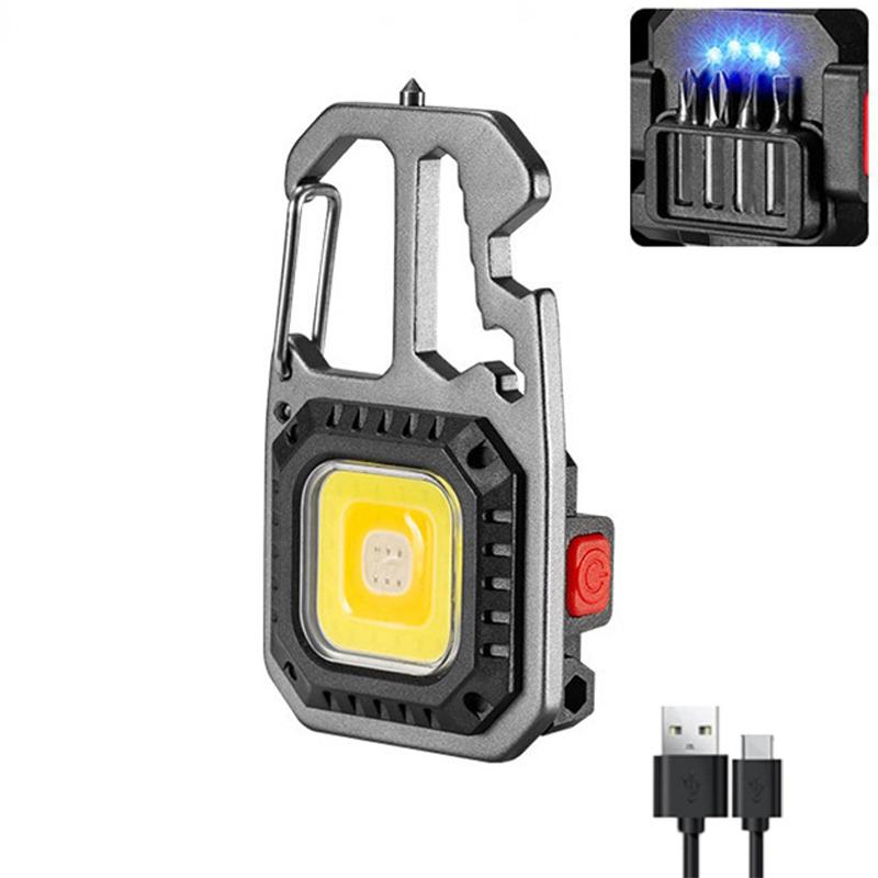 Мини светодиодный брелок портативный рабочий свет карманный фонарик USB аккумуляторная уличная лампа для кемпинга с открывалкой для бутылок с молотком