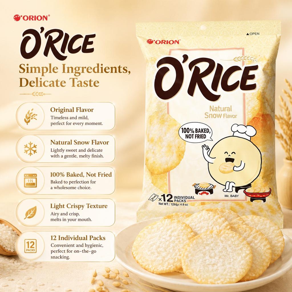 Рисовые лепешки Orion Original‑Flavored 129,6 г хрустящие рисовые снеки оригинального вкуса