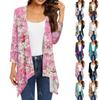 3/4 Sleeve Womens Vintage Graphic Printed Cardigan Sweater Open Front Knit Lightweight Cardigan Sweater With Pockets