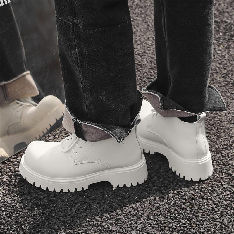 Ботинки на платформе с большой головкой из кожи, ботинки Мартин мужские средней высоты, новые трендовые ботинки-локомотивы в стиле милитари 2024, 18922-J