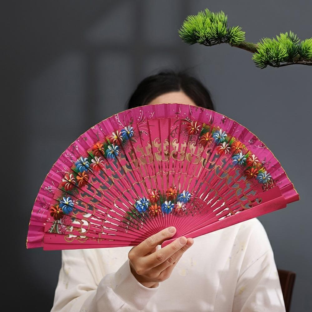 Colorful Hand Painted Fan Wooden Chinese Vintage Fan Portable Spanish Wood Fan Home Decor