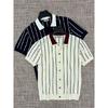 Повседневная полосатая футболка-поло для мужчин Летняя деловая отложной воротник Приталенная Джентльменская Тонкая вязаная полосатая футболка с коротким рукавом