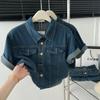 Women's Short Sleeve Denim Jacket Shirt, Plus Size Cardigan, Korean Style Summer 2024 Fashion Top